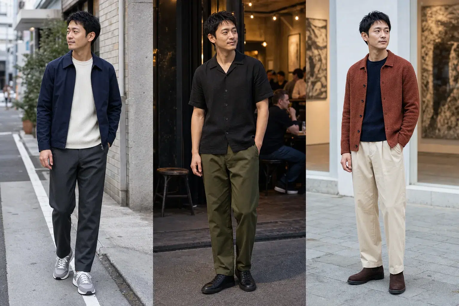 Dressd preview showing three personalized outfits on the same man